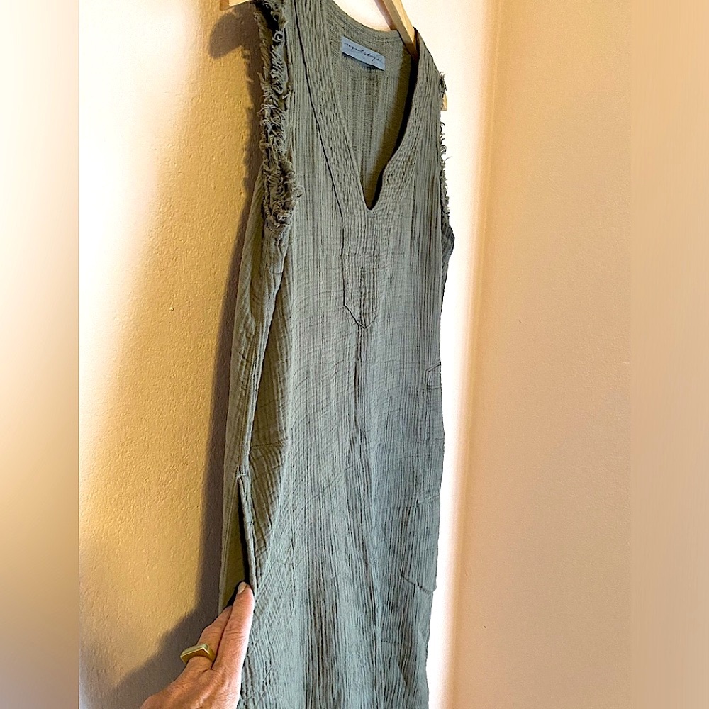 Raquel Allegra cotton gauze sleeveless Luna midi dress olive army green Medium - Picture 5 of 14